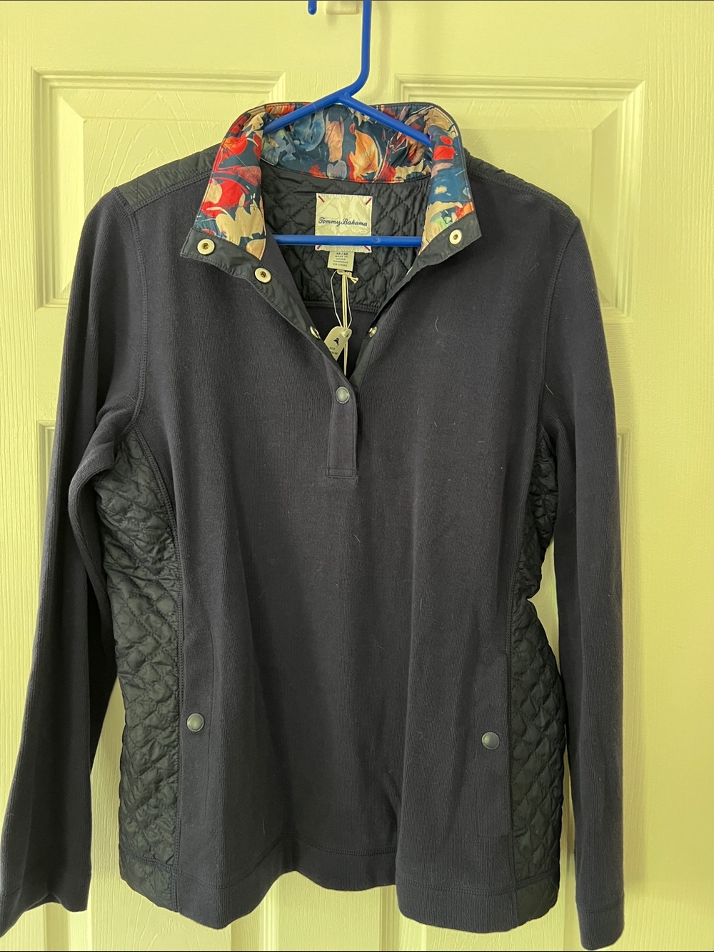 *FINAL OFFER* Tommy Bahama Navy Pullover with Floral-Trim Collar